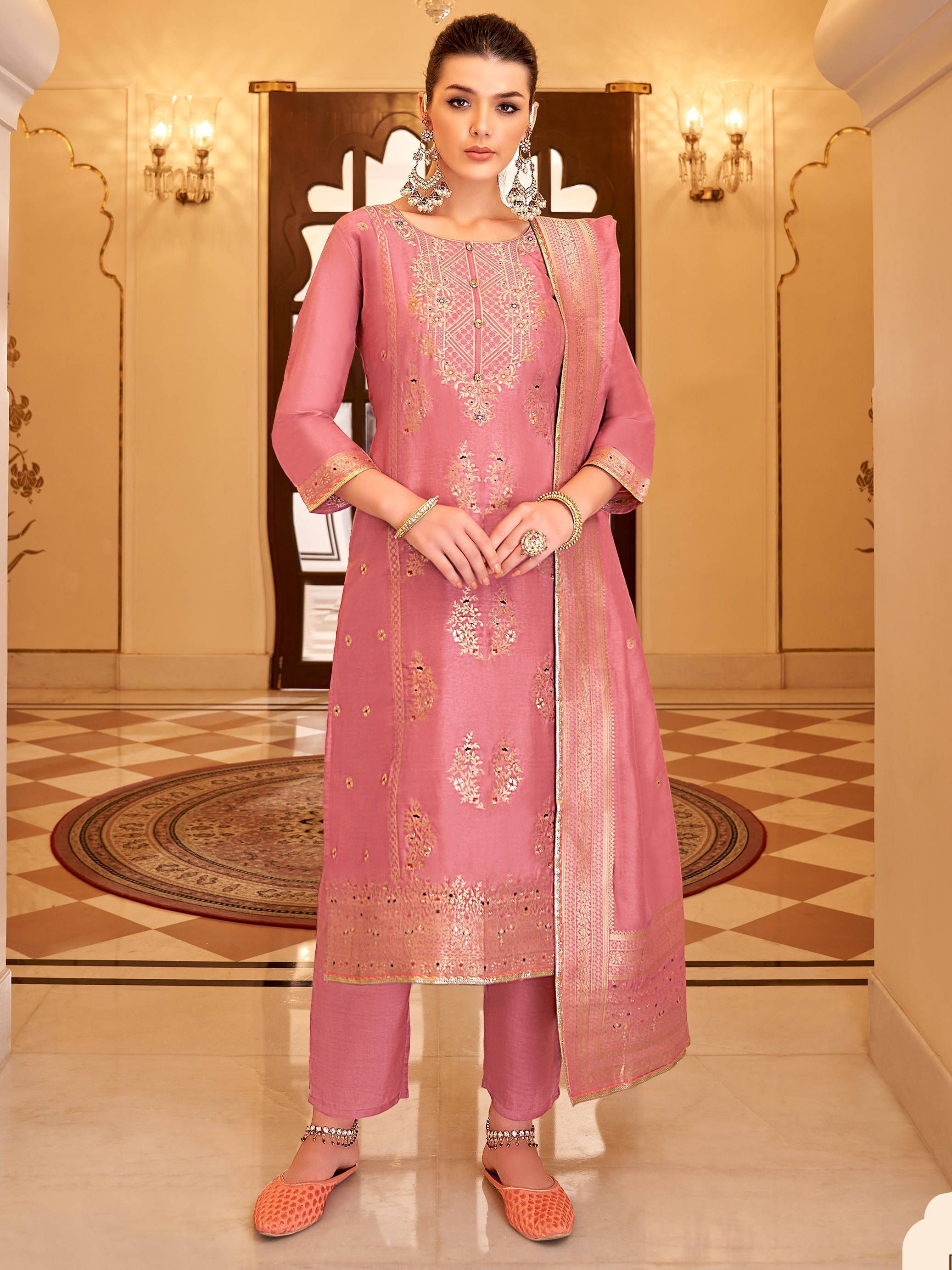 Chikoo Color Sangeet Wear Beautiful Palazzo Suit In Georgette Fabric