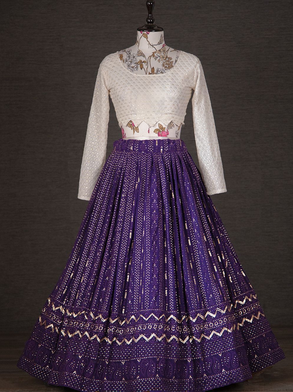Gorgeous Purple Thread Embroidery Georgette Wedding Wear Ready-Made Lehenga Choli