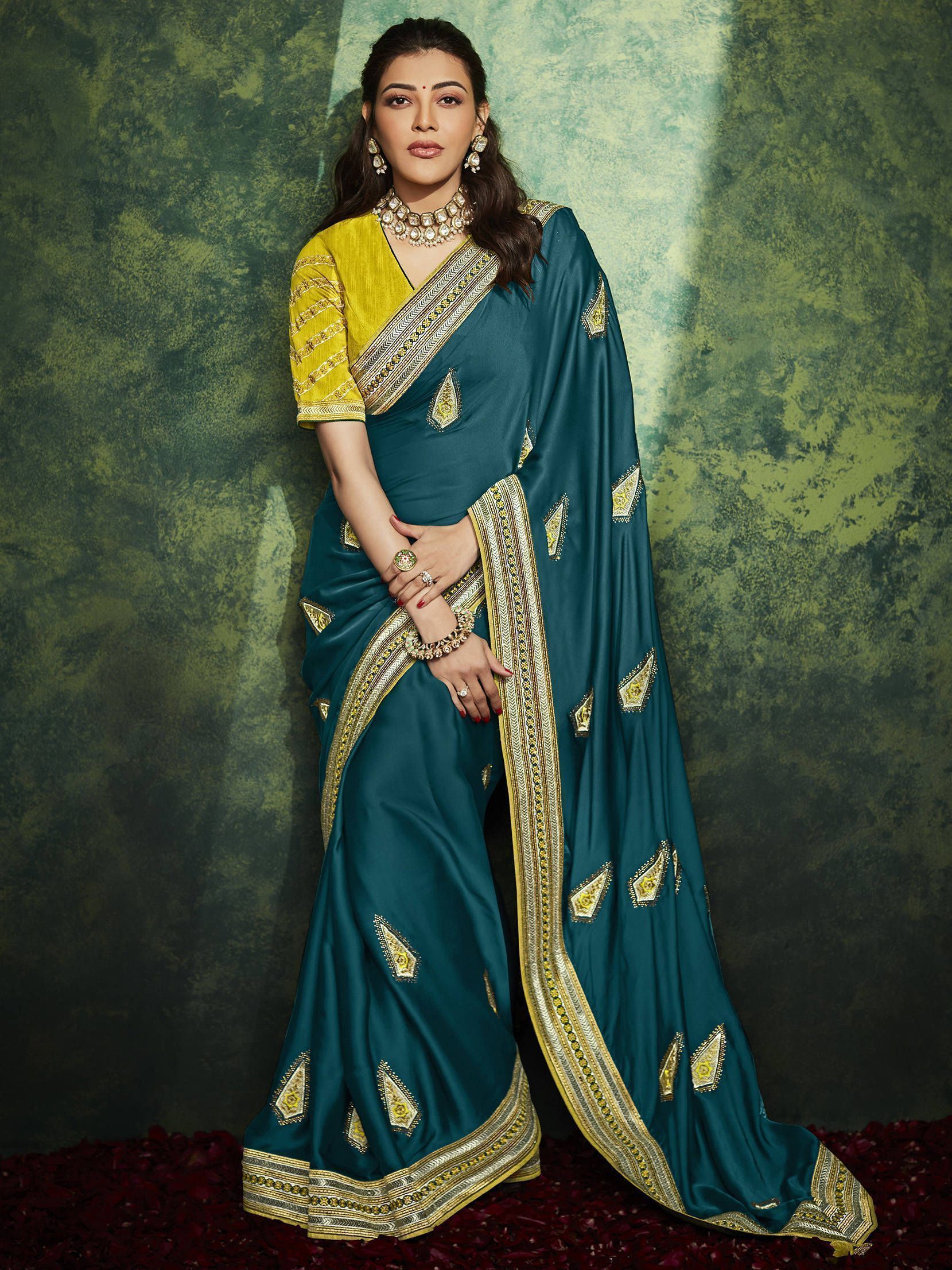 Enchanting Teal Blue Embroidery Silk Wedding Wear Saree