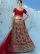 Enthralling Red Zari Embroidery Velvet Bridal Wear Lehenga Choli