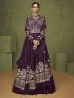 Classy Purple Georgette Sequins Events Wear Readymade Long Gown
