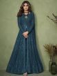 Desirable Blue Embroidered Georgette Party Wear Anarkali Gown
