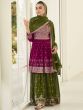 Astonishing Pink Green Sequins Embroidery Georgette Palazzo Suit
