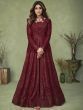 Glorious Maroon Embroidered Georgette Party Wear Anarkali Gown