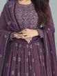 Adorable Purple Zari Work Georgette Ready-Made Long Anarkali Gown
