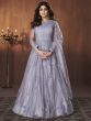 Delicate Blue Thread Embroidered Net Party Wear Ready Made Gown