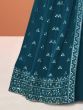 Lavish Teal Blue Georgette Sequins Readymade Long Anarkali Event Wear Gown