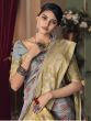 Grey Heavy Bordered Printed Soft Silk Festive Wear Saree With Blouse