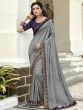 Fabulous Grey Georgette Embroidered Wedding Wear Saree