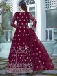 Alluring Maroon Embroidered Net Engagement Wear Gown With Dupatta
