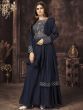 Alluring Navy Blue Embroidered Chinnon Ready Made Sharara Suit 