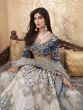 Glamorous Teal Blue Thread Embroidery Silk Wedding Lehenga Choli
