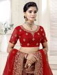 Pretty Red Thread Net Bridal Wear Lehenga Choli