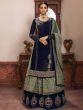 Navy Blue Embroidery Georgette Festive Lehenga Suit With Dupatta