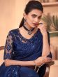 Glamorous Blue Shimmery Silk Cocktail Party Wear Saree with Blouse
