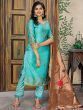Turquoise Embroidered Banarasi Straight Cut Pant Suit With Dupatta