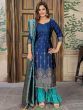 Navy Blue Embroidered Banarasi Straight Cut Pant Suit With Dupattaq