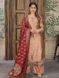 Peach Embroidered Banarasi Straight Cut Pant Suit With Dupatta