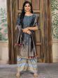 Grey Embroidered Banarasi Straight Cut Pant Suit With Dupatta