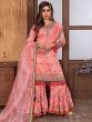 Rose Pink Embroidered Satin Designer Sharara Suit