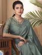 Pretty Sage Green Embroided lace Glass Silk Party Saree With Blouse