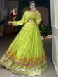 Attractive Green Embroidered Georgette Festival Wear Crop Top Lehenga