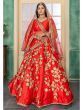 Red Embroidered Bridal Satin Lehenga Choli