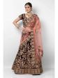 Maroon Thread Embroidery Velvet Bridal Indian Lehenga Choli With Dupatta (Default)