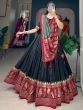 Beautiful Black Foil Work Silk Navaratri Wear Lehenga Choli With Dupatta