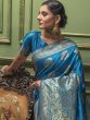 Mesmerizing Blue-Pink Zari Weaving Banarasi Silk Saree With Blouse