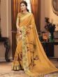Mustard Yellow Printed Soft Silk Festive Wear Saree With Blouse