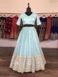 Sky Blue Checks Lucknowi Net Wedding Wear Lehenga Choli