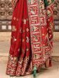 Captivating Red-Green Embroidered Silk Wedding Panetar Saree With Blouse
