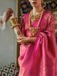 Turquoise Pink Woven Kanchivaram Bridal Silk Saree