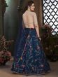 Navy Blue Thread Embroidered Art Silk Wedding Wear Lehenga Choli