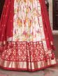 Charming White & Red Floral Printed Silk Function Wear Lehenga Choli