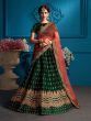 Bottle Green Sequins Embroidery Satin Wedding Lehenga Choli With Peach Dupatta