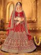 Red Heavy Sequins Embroidered Pure Velvet Bridal Wear Lehenga Choli
