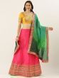 Pink Embroidered Semi-Stitched Myntra Lehenga &Unstitched Blouse with Dupatta