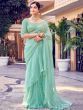 Classy Sea-green Sequins Organza Party Wear Ruffle Saree With Blouse
