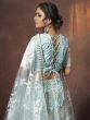 Sky Blue Resham Embroidered Net Wedding Wear Lehenga Choli