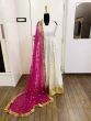 Off White Long Taffeta Silk Gown With Hot Pink Dupatta
