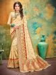 Coral Red Banarasi Print Banarasi Silk Wedding Wear Saree
