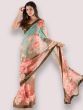 Multi Digital Printed Chiffon Party Wear Saree With Sequence Blouse