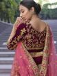 Maroon Multi Thread Embroidered Velvet Bridal Lehenga Choli