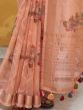 Glamorous Peach Sequins Embroidered Organza Saree With Blouse