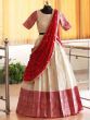 Cream Weaving Banarasi Silk Festival Wear Half Saree Lehenga
