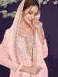 Outstanding Pale pink Thread Embroidery Georgette Festival Wear Palazzo Suit