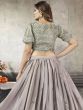 Beauteous Grey Sequined Silk Ready-To-Wear Crop-Top Lehenga