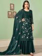 Captivating Dark Green Thread Embroidered Georgette Palazzo Suit